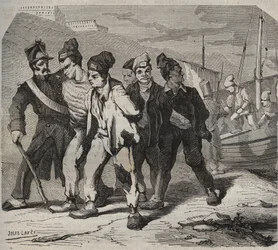 Belle-Ile-en-Mer im 19. Jahrhundert. Gravur in „Histoire des bagnes depuis leur création à nos jours“ (1877) von Pierre Zaccone (1817-1895).