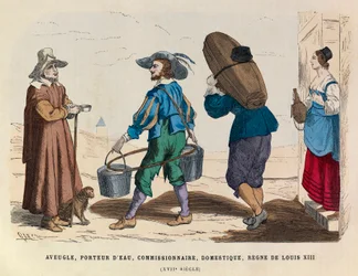 Blinder Mann, Wasserträger, Kommissionär und Hausdiener, Herrschaft von König Ludwig XIII. von Frankreich im 17. Jahrhundert - Private Sammlung
