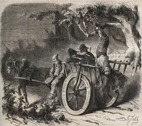 Kühne Flucht eines Sträflings aus dem Toulon-Bagne im 19. Jahrhundert. Gravur in „Histoire des bagnes depuis leur création à nos jours“ (1877) von Pierre Zaccone (1817-1895). Private Sammlung.