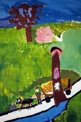 Bretonische Bauern auf dem Land. Zeichnung von Kindern der Schule Croix Rousse in Saint Brieuc (Saint-Brieuc).