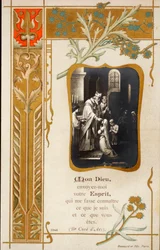 Zeremonie der Firmung fromme Bild. Postkarte. Anfang des 20. Jahrhunderts. Privatsammlung