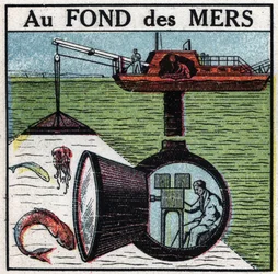 Kinematograph: Filmdreh am Meeresgrund. Anonyme Illustration von 1925. Private Sammlung