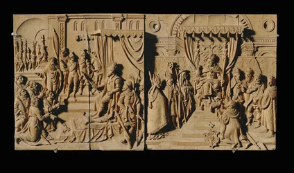 Acht geschnitzte Reliefs, Kirschholz