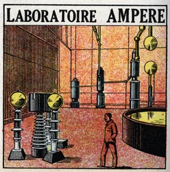 Elektrische Leitungen: Ampere-Labor. Anonyme Illustration von 1925. Private Sammlung.