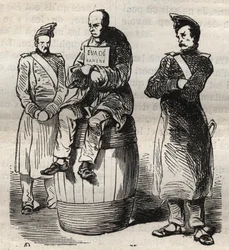 Ausstellung eines entflohenen Sträflings im Bagne von Toulon im 19. Jahrhundert. Gravur in „Histoire des bagnes depuis leur création à nos jours“ (1877) von Pierre Zaccone. Private Sammlung.