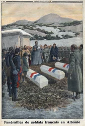Erster Weltkrieg 1914-1918. Beerdigung französischer Soldaten in Albanien. In „Le Petite Journal“