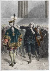 Französische Revolution - Treffen der Generalstände am 23.06.1789: Honore Gabriel Riqueti, Graf von Mirabeau (1749-1791), apostrophiert Henri Evrard, Marquis von Dreux Breze (1762-1829) - Generalstände in Versailles