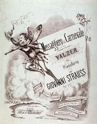 Frontispiz der Partitur von Carnevals-Botschafter (op 270) von Johann Strauss