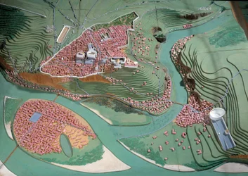 Gallorömische Zivilisation: Modell der Stadt Lyon zwischen 50 v. Chr. und 100 n. Chr. Lyon, Archäologisches Museum