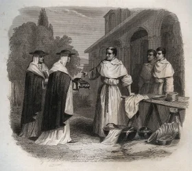 Giovanni da Fidanza, bekannt als Bonaventura (um 1217-1274) (San Bonaventura) erhielt den Kardinalshut. Gravur von 1846 in Lives of the Saints. Private Sammlung