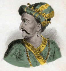 Großmogul (Mogol oder Moghul) (wahrscheinlich Aurangzeb (1618-1707), auch bekannt als Alamgir) (Abu Muzaffar Muhiuddin Muhammad Aurangzeb Alamgi) - Gravur des 19. Jahrhunderts - Mailänder