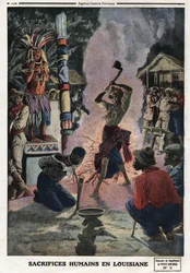 Menschenopfer in Louisiana. Gravur in „Le petit Journal“, am 21.04.1912. Private Sammlung.