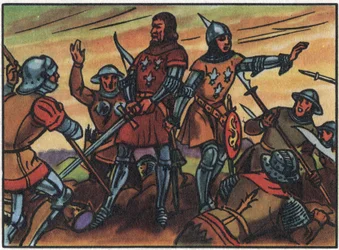 Hundertjähriger Krieg: König Johann II. der Gute von Frankreich (1319-1364) wurde am 19.09.1356 in der Schlacht von Poitiers von den Engländern gefangen genommen. Anonyme Illustration in 