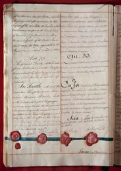 Unabhängigkeit der Vereinigten Staaten: Freundschafts- und Handelsabkommen zwischen Frankreich und den Vereinigten Staaten (dargestellt durch Benjamin Franklin) vom Februar 1778 in beiden Sprachen. 1778 Paris, Außenministerium