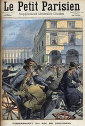König Karl I. von Portugal (1863-1908) und Kronprinz Luis Filipe wurden am 1. Februar 1908 in Lissabon von den Republikanern ermordet. In „Le Petit Parisien“ am 16.02.1908