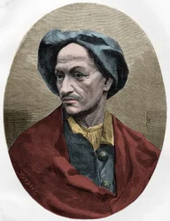 LOUIS DOMINIQUE CARTRIDGE, berühmter französischer Bandit - Le brigand Louis Dominique Garthausen dit Cartridge (1693-1721) - Gravur von 1863 in „Le Livre Rouge - Histoire De L