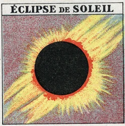 Lichtausbreitung: Sonnenfinsternis. Anonyme Illustration von 1925. Private Sammlung.