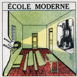 Lichtprojektion: Einsatz eines Projektors in einem Klassenzimmer in den 1920er Jahren. Anonyme Illustration von 1925. Private Sammlung