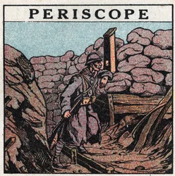 Lichtreflexion: Periskop, das während des Ersten Weltkriegs (1914-1918) von einem Soldaten in einem Graben verwendet wurde. Anonyme Illustration von 1925. Private Sammlung.