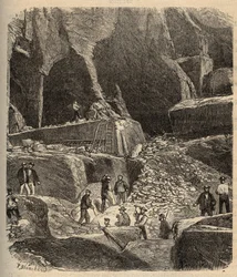 Marmorbrüche von Saint-Genies (Saint Genies) - Dordogne - Gravur in „PATRIE“ - Beschreibung der Malerei von Frankreich in 6 Bänden von Lucien Huard - Ende des 19. Jahrhunderts