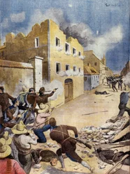 Mexikanische Revolution: Amerikanische Marinesoldaten kämpfen in Vera-Cruz, April 1914. Illustration in 