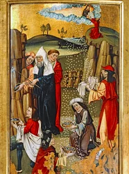 Moses schlägt Wasser aus einem Felsen und das Wunder des Manna