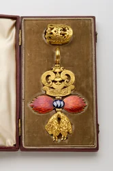 Orden vom Goldenen Vlies: Spanisches Goldenes Vlies - Abzeichen von Arthur Wellesley (1769-1852) - Vorderseite - Hergestellt von Hamlet (London) - Anfang des 19. Jahrhunderts - Gold und Emaille