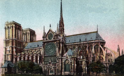 Paris: Außenansicht der Kathedrale Notre Dame, Südseite. Gotische Architektur. Fotografie von 1920 in „Artistic Album“ der Stadt Paris. Private Sammlung