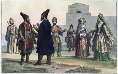 Persische Kleidung im 19. Jahrhundert - Gravur aus „Usi e Costumi di Tutti i Popoli dell