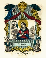 Andachtsbild: Heilige Agnes. Gravur des 19. Jahrhunderts