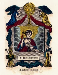 Andachtsbild: Heiliger Johannes der Täufer. Gravur des 19. Jahrhunderts. Private Sammlung
