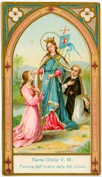 Andachtsbild: Heilige Odile von Elsass, Schutzpatronin der Regularkanoniker des Ordens vom Heiligen Kreuz (Chromolithographie)