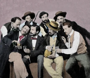 Porträtgruppe von Künstlern (Macchiaioli) in Florenz: oben links nach rechts Gaetano Bianchi, Cristiano Banti, Vito d