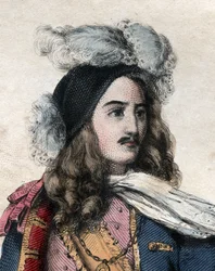 Porträt von Anne Hilarion de Costentin, Graf von Tourville (1642-1701), französischer Marinekommandant. Illustration aus „Le Plutarque Français“ von Edmond Mennechet.