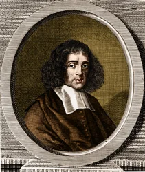 Porträt von Baruch Spinoza (1632-1677), niederländischer Philosoph, auch bekannt als Bento de Espinosa, Benedictus de Spinoza oder Benoît de Spinoza.
