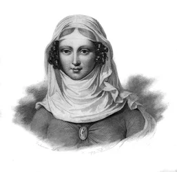 Porträt von Clemence Isaure, Dame aus Toulouse, die im 14. Jahrhundert gelebt haben soll, in „Portraits et histoire des hommes utile: hommes et femmes de tous pays et de tous conditions, qui acquis les droits à la recognition des hommes“ veröffentlicht und