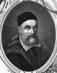 Porträt von Jacopo oder Giacomo Bassano (1518-1592), italienischer Maler. Gravur von 1859 in „Die Galerien Europas - Italien“ von Armengaud.