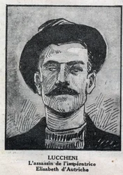 Porträt von Luigi Lucheni (1873-1910), italienischer Anarchist, Mörder von Elisabeth von Wittelsbach, Kaiserin von Österreich, bekannt als Sissi. Gravur in „L
