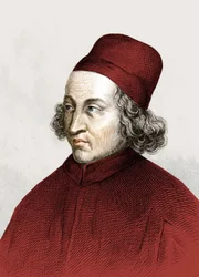 Porträt von Marsilio Ficino, genannt auf Französisch Marsile Ficin (1433 - 1499), Gravur 18. Jahrhundert.