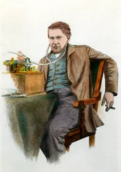 Porträt von Thomas Edison (1847-1931), amerikanischer Physiker. Gravur um 1900. Private Sammlung