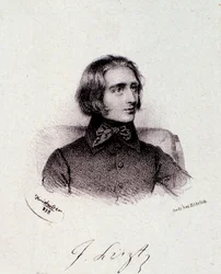 Porträt des ungarischen Komponisten Franz Liszt. Gravur. 19. Jahrhundert. Mailänder Privatsammlung