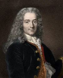 Porträt des französischen Schriftstellers und Philosophen Francois-Marie Arouet, genannt Voltaire (1694-1778)