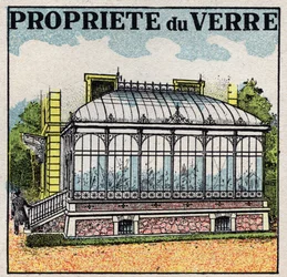 Strahlung und Leitfähigkeit: Ein Glashaus nutzt eine der Eigenschaften von Glas, um für Lichtwärme transparent und für Dunkelwärme undurchsichtig zu sein. Anonyme Illustration von 1925. Private Sammlung.
