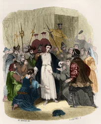 Johannes von Avila (1499-1569) beschuldigt der Häresie durch die Inquisition im 16. Jahrhundert. Illustration in „Mysterien der Inquisition und andere Geheimgesellschaften Spaniens“ von Victor de Fereal, Suberwick, Manuel Galo de Cuendias.