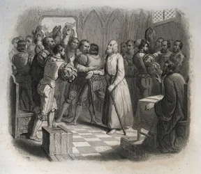 Heiliger Nikolaus von Flüe oder Bruder Klaus (1417-1487), ein Schweizer Einsiedler, der die Schweizer Eidgenossen versöhnte, die kurz davor standen, einen Bürgerkrieg zu beginnen. Gravur von 1846 in Lives of the Saints. Private Sammlung