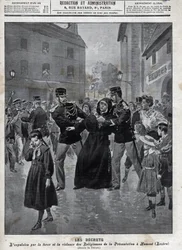 Trennung von Kirche und Staat - Vertreibung von Nonnen aus ihren Schulen durch die Polizei in Humont (Lozère) - Titelblatt von „La Croix Illustrée“ von 1902