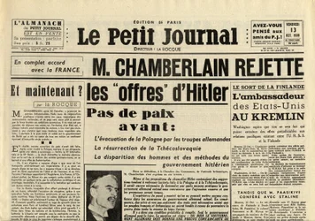 Le Petit Journal, Freitag, 13. Oktober 1939: Neville Chamberlain (1869-1940) lehnt die Angebote Adolf Hitlers ab