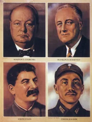 Die alliierten Führer des Zweiten Weltkriegs - Winston Churchill, Franklin Delano Roosevelt, Josef Stalin und Chiang Kai-shek - 1943