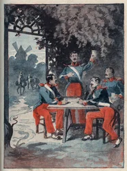 Die vier Sergeanten von La Rochelle, die unter der Restauration beschuldigt wurden, die Monarchie stürzen zu wollen, und 1822 guillotiniert wurden