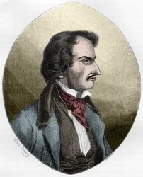 Der französische Dichter und Mörder Pierre François Lancenaire (Lacenaire) - Pierre François Lacenaire (1803-1836), Dandy, Dichter, französischer Literat - Stich von 1863 in "Le Livre Rouge - Histoire De L